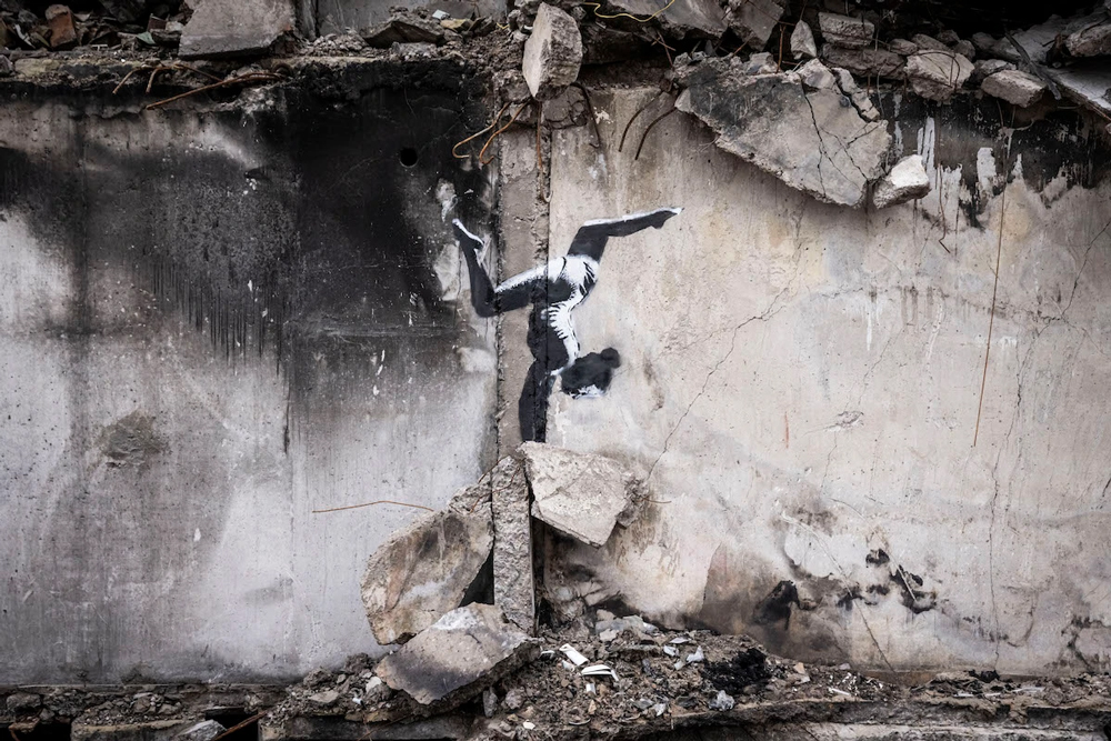 Banksy Unveils New Work on Partly Destroyed Building in Ukraine