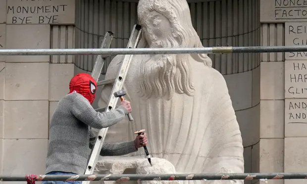 Man arrested after hammer attack on Eric Gill statue at BBC`s Broadcasting House