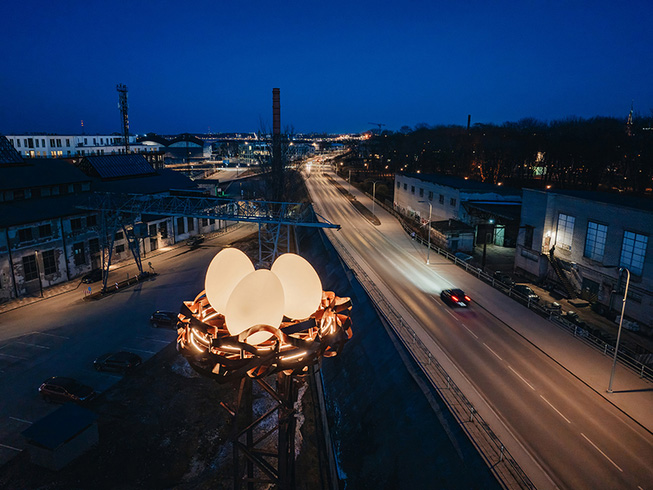 5-year-old`s sketch turns light mast into luminous bird`s nest installation in estonia