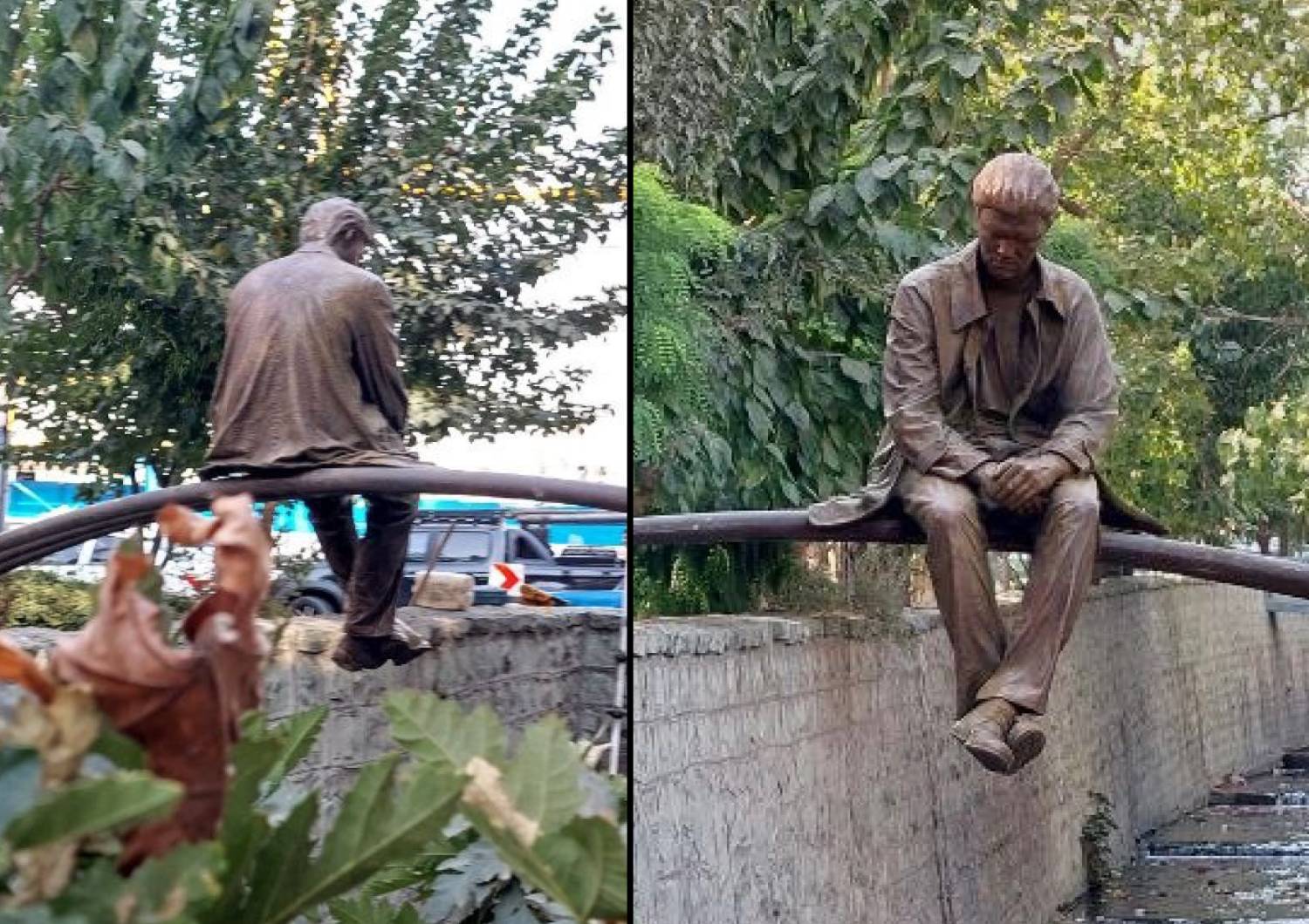 مجسمه برنزی مرد نشسته مرمت شد
