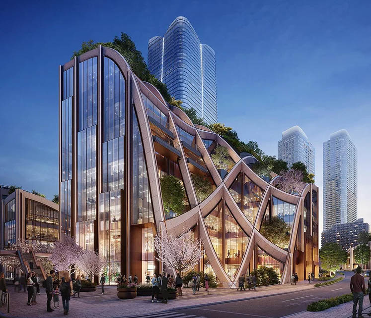 Heatherwick studio plans giant "planted pergola" for mixed-use tokyo development