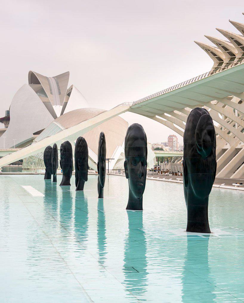 jaume plensa exhibits seven sculptures at calatravas city of arts and sciences in valencia