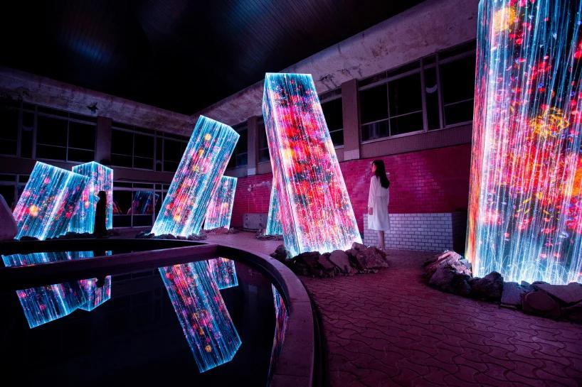 teamLab projects digital nature on megaliths in the bath house ruins