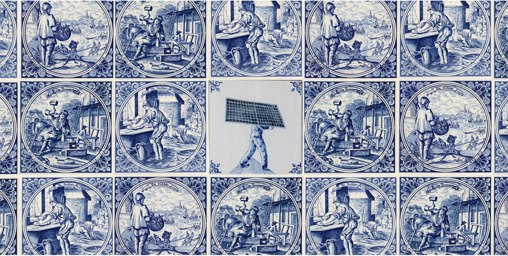 The switch`s traditional-style delft tiles celebrate technicians enabling solar energy transition